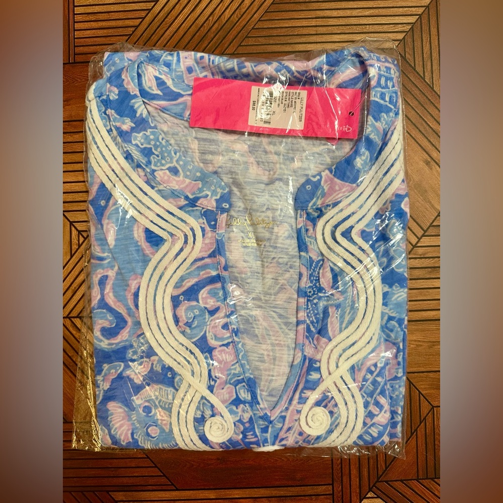 NWT Lilly Pulitzer Kaia Knit Tunic Top in Boca Blue Sea What I Sea XL - Picture 2 of 5